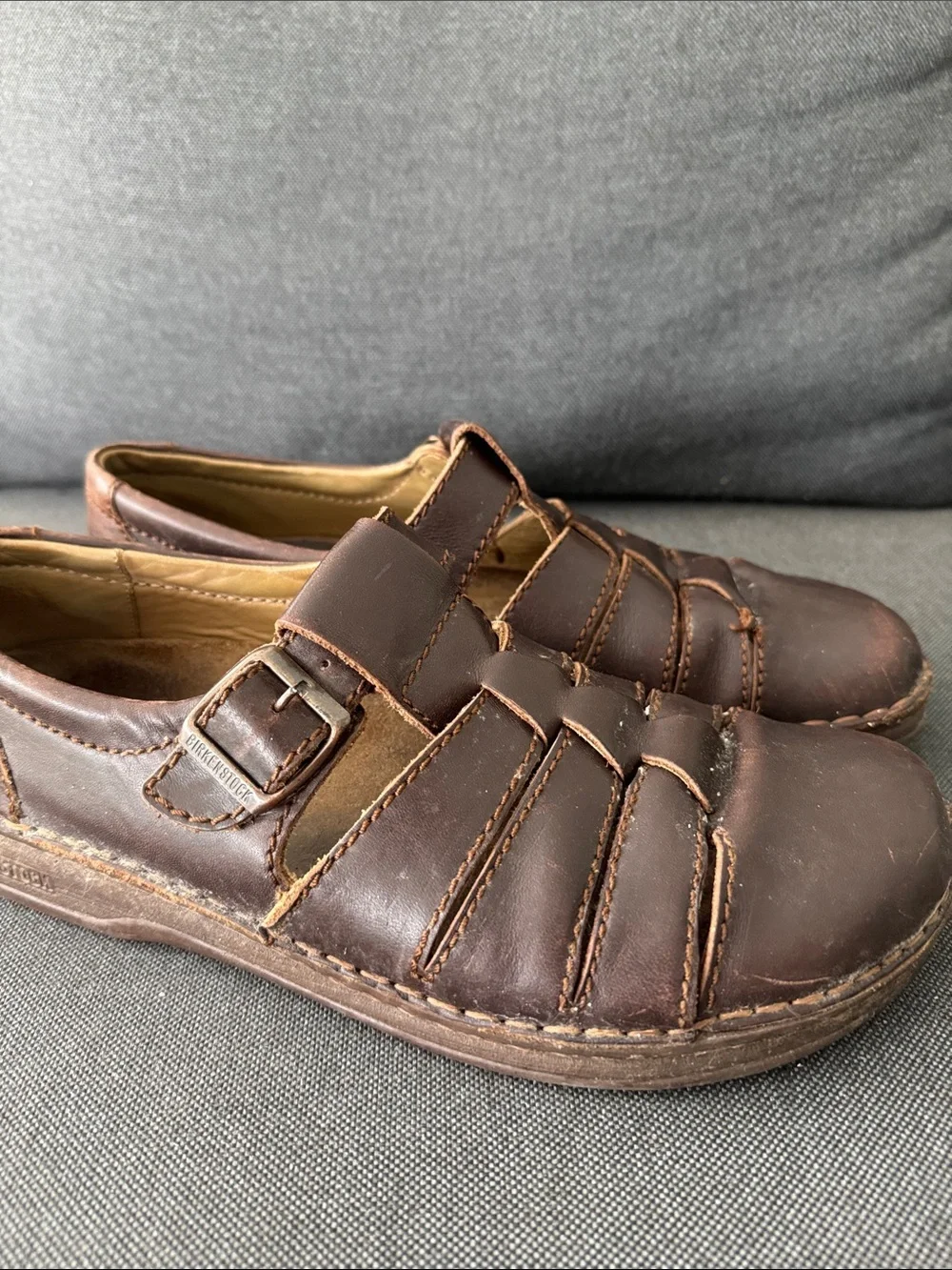 Birkenstock Footprints Madeira Brown Leather Fisherman Sandals Sz 12 Academia
